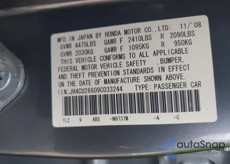 2009 Acura Tsx from USA, damaged, VIN JH4CU26609C033244